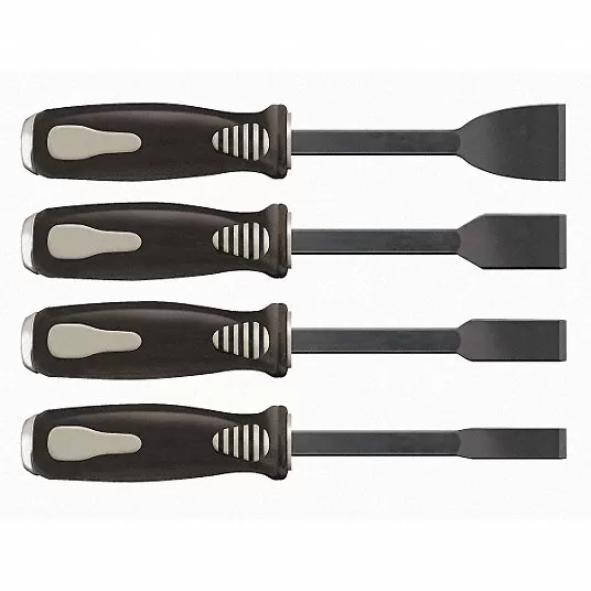 4-Piece Beveled Cold Drummed Carbon Steel Stiff Gasket Scraper Set, 1/2 in, 3/4 in, 1 in, 1 1/2 in B Scraper Set Hyde 8030