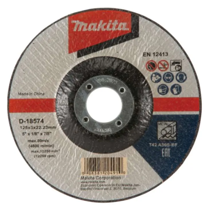 Depressed Center Cutting Wheel (D-series), 125 x 3.0 x 22.23 Depressed Center Cutting Wheel Makita D-18574