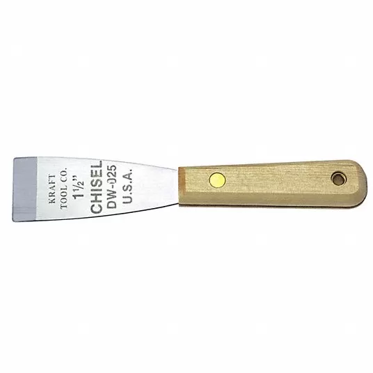 Stiff Scraper, 1 1/2 inch, Stainless Steel Blade, Pickled Wood Stiff Scraper Kraft Tool DW025