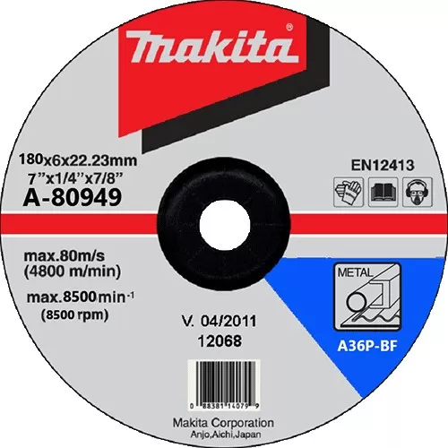 Accessories, Depressed Center Grinding Wheel (A-series), 180 x 6.0 x 22.23 Accessories Makita A-80949