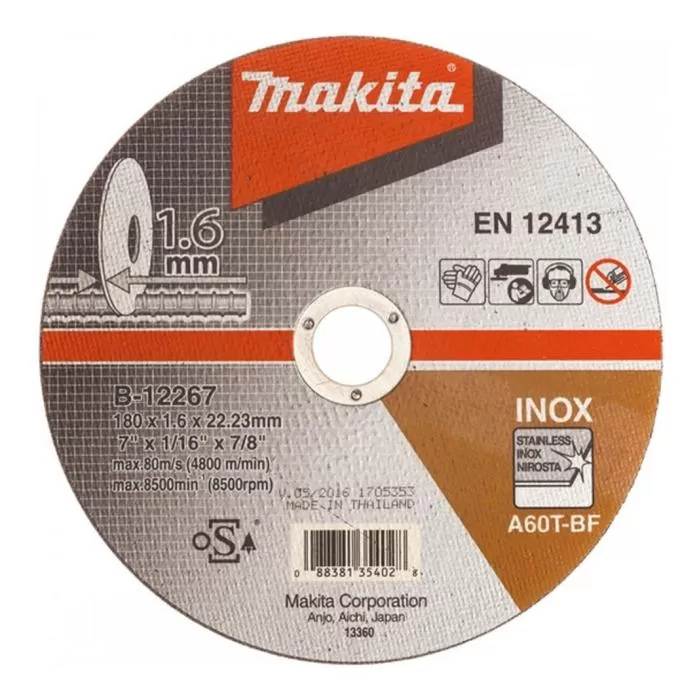 Accessories, Thin Cutting Wheels - Flat Center (B-series), 180x1.6x22.23mm Accessories Makita B-12267