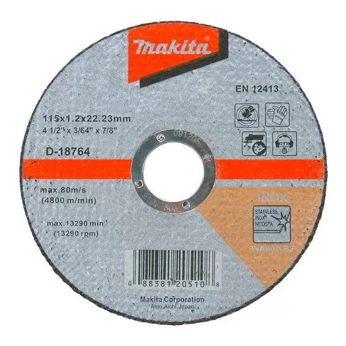 Accessories, Thin Cut-off Wheels for Stainless Steel - Flat Center (D-series)115 x 1.2 x 22.23 Accessories Makita D-18764