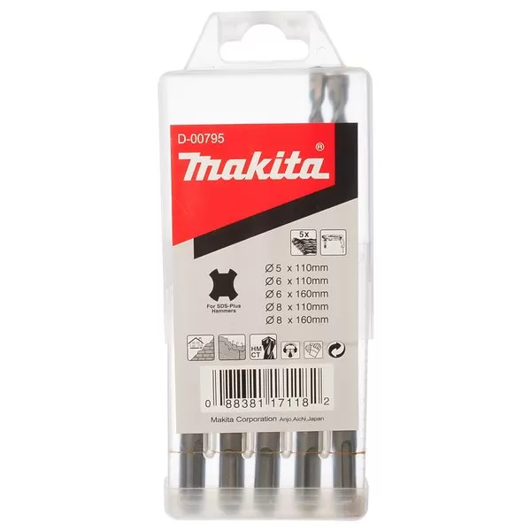 SDS-PLUS Drill Bits Assorted 5Pcs drill bit set Makita D-00795