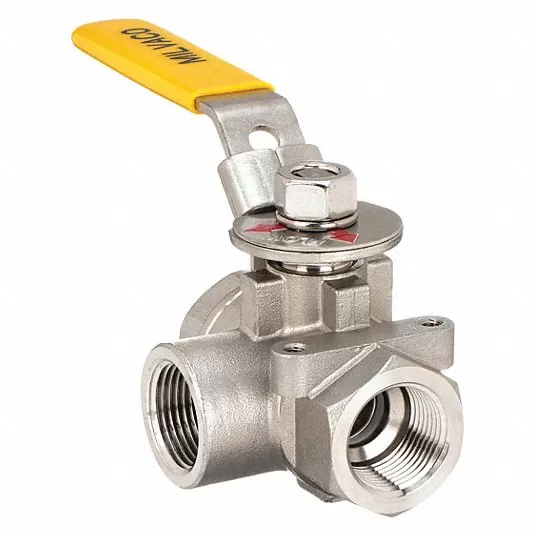 Ball Valve, 316 Stainless Steel, 3-Way, 2-Piece, Pipe Size 3/8 inBA3WDSLH 3/8  Milwaukee Valve BA3WDSLH 38