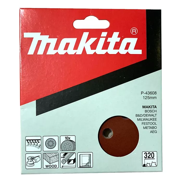 Sanding Discs, Hook & Loop, 320 Grit 125mm 5 inches, 10 Pack, For BO5010, BO5021, BO5030, BO5041 Sanding Discs Makita P-43608