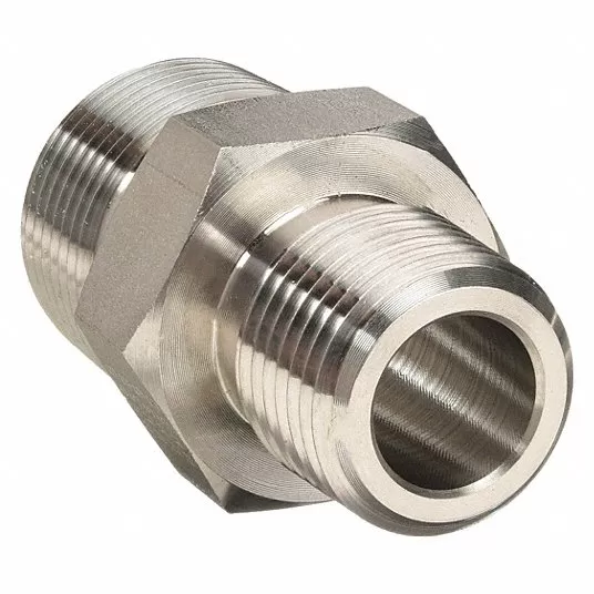 Stainless Steel Hex Long Nipple,316, MNPT, 3/4 in x 1/4 in Pipe Size - Pipe Fitting Long Nipple Parker 12-4 MHN-SS