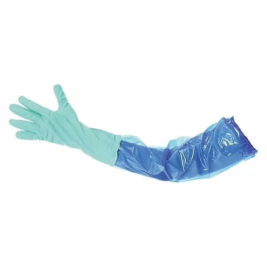 Disposable Gloves, Gen Purpose, 11 mil, Powder-Free, Nitrile, M, Extended Cuff, Grain, 1 PR Gloves Polyco 41450
