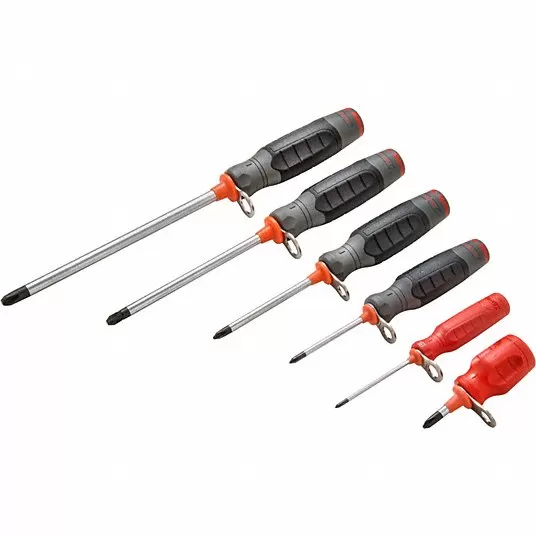 Tether Ready Screwdriver Set, PH, 6 PC , Made in USA Screw Driver Set Proto J1206SP-TT