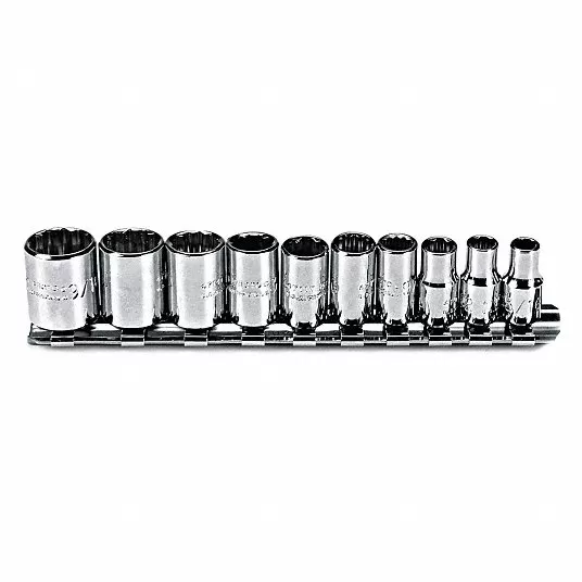 Socket Set, Socket Size Range 3/16 in to 9/16 in, Hand, Drive Size 1/4 in, SAE, 12-Point Socket Set Proto J47104