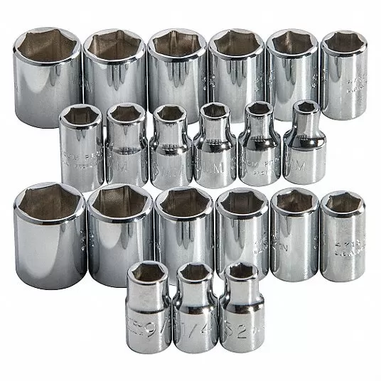 Socket Set, Socket Size Range 3/16 in to 9/16, 4 mm to 14 mm, Drive Size 1/4 in 33HE19 Socket Set Proto J52219