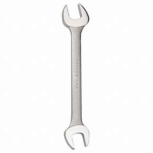 Open End Wrench, Alloy Steel, Satin, Head Size 7/16 in, 1/2 in, Overall Length 6 3/8 in, 15° Wrench Proto 426F32