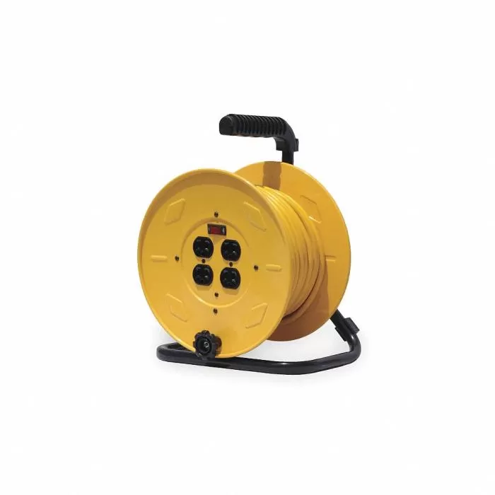 Hand Wind Cord Reel, 120V AC, Quad Receptacle On Reel, 80 ft, Yellow Reel Color, 10.0 Hand Wind Cord Reel Reelcraft LH2080 143