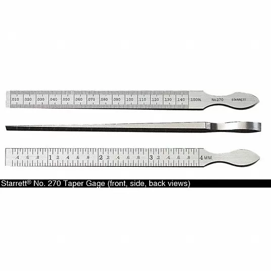 Taper Gauge, Gauge Style Flat Leaf, Range 0.0100 in to 0.1500 in, 0.30mm to 4mm, Steel Taper Gauge Starrett 270