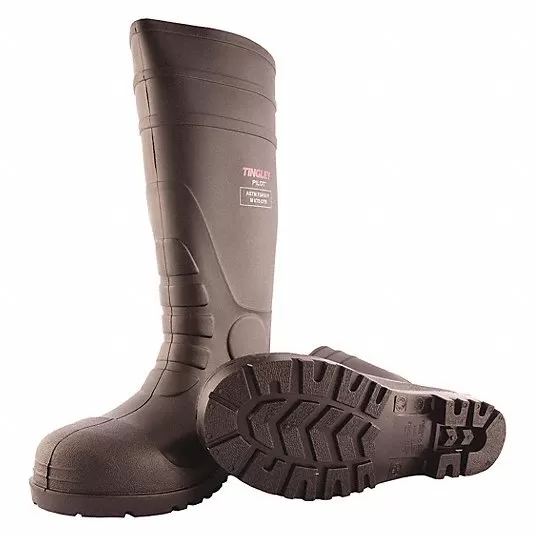 TINGLEY, Rubber Boot, Men's, 10, Knee, Steel Toe Type, PVC, Black, 1 PR Rubber Boot Tingley 31251