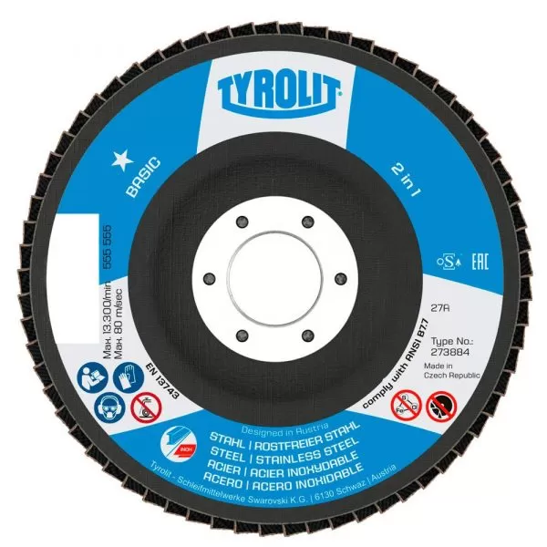FLAP DISC, SS/CS (2 IN 1), 100 X 16, 27A, ZA80 Q- B, BASIC FLAP DISC Tyrolit 34318362