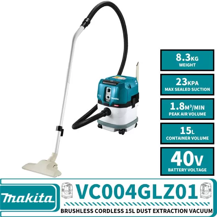 Cordless Brushless Vacuum Cleaner, 40 Volt, Capacity 15 Liter, 9.1Kg Cordless Vacuum Cleaner Makita VC004GLZ01 