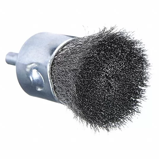 Crimped Wire End Brush, 1 inch, 1/4 in Shank, 0.01 in Wire Dia., 3/8 in Bristle Trim Length Brush Weiler 4885A37