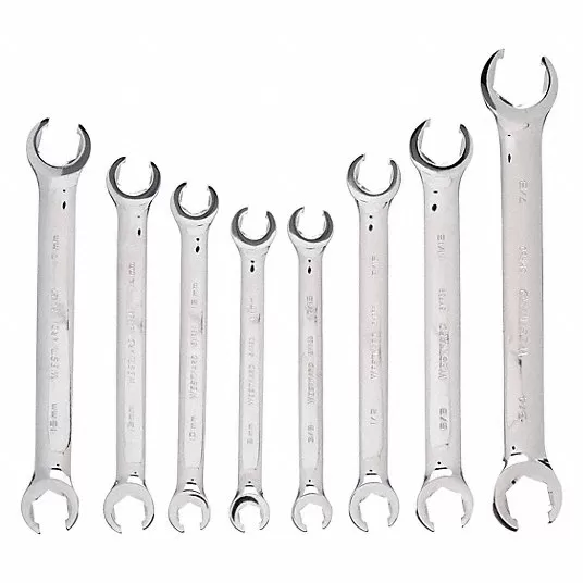 Flare Nut Wrench Set, Alloy Steel, Chrome, 8 Tools Flare Nut Wrench Set Westward 4YR29