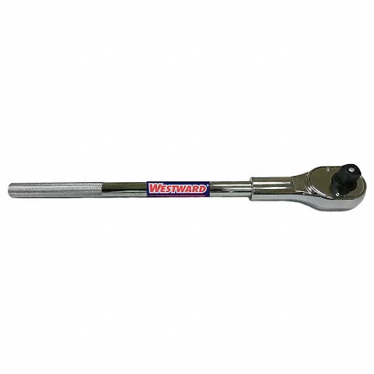Hand Ratchet, Pear, Reversing, 19 1/2 inch Overall Lg, Chrome, 15° Min Arc Swing Hand Ratchet Westward 45J214